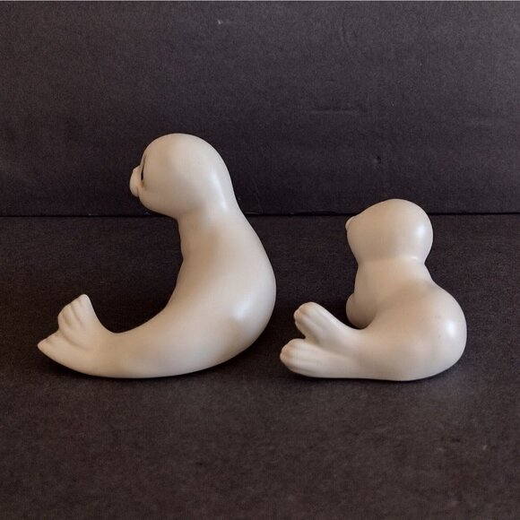 Vintage Oxford Mexico Pair Of Ceramic Mother & Pup White Seal Figurines Big Eyes - Picture 4 of 8